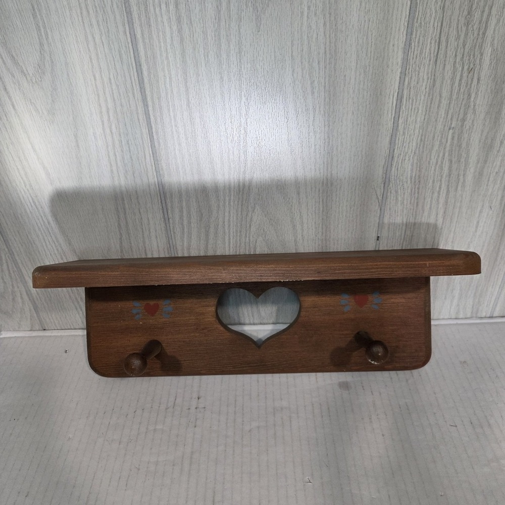 Wooden Heart Shelf With Pegs Cottagecore Farmhouse Country Rustic